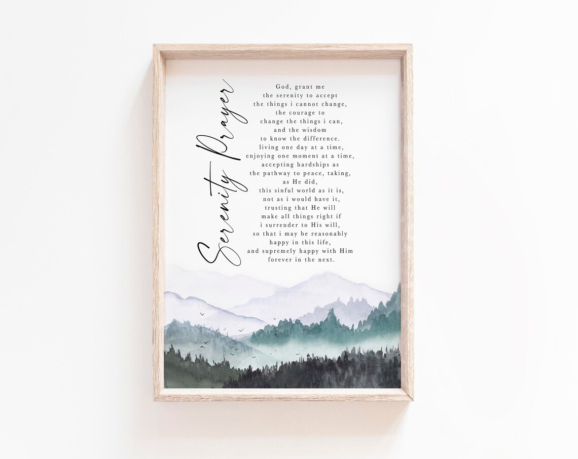 Serenity Prayer Vertical Script Misty Mountain Scripture Poster - Image 2