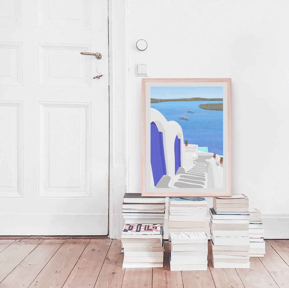 Santorini Dome, Greece Travel Poster Art Print - Image 3