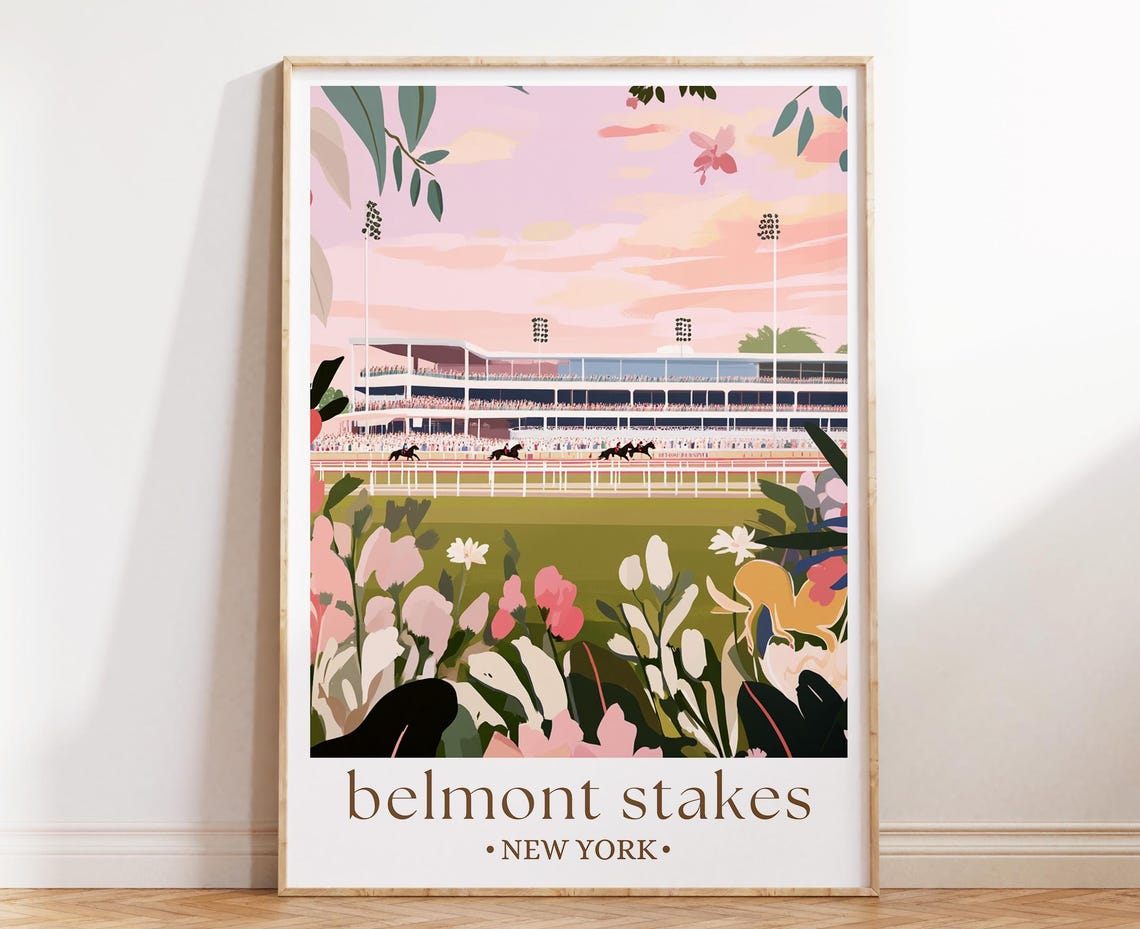 Belmont Stakes New York Horse Racing Grandstand Sunset Sport Poster