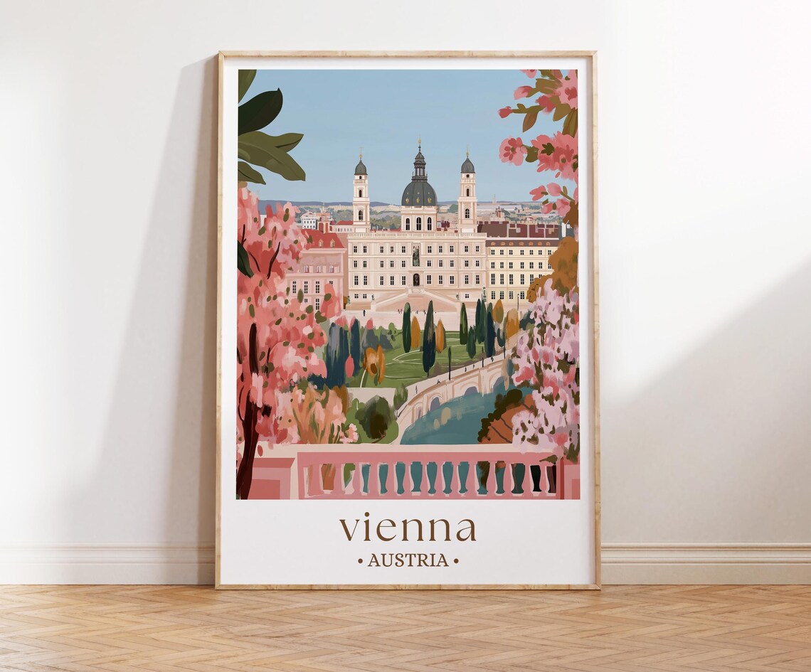 Vienna Austria Scenic Travel Poster Schnbrunn Palace Art European City Wall Decor Travel Themed Home Decoration Wall Print Austria Art - Image 3