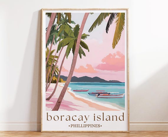 Boracay Island Philippines Print Tropical Beach Poster Ocean Travel Wall Art Coastal Decor Paradise Seascape Illustration