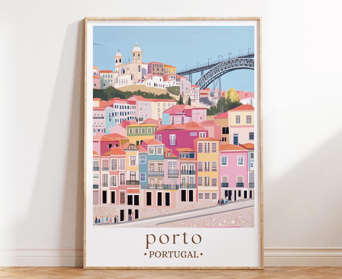 Porto Portugal Travel Poster European City Art Historic Landmark Print Portuguese Travel Decor Vacation Gift