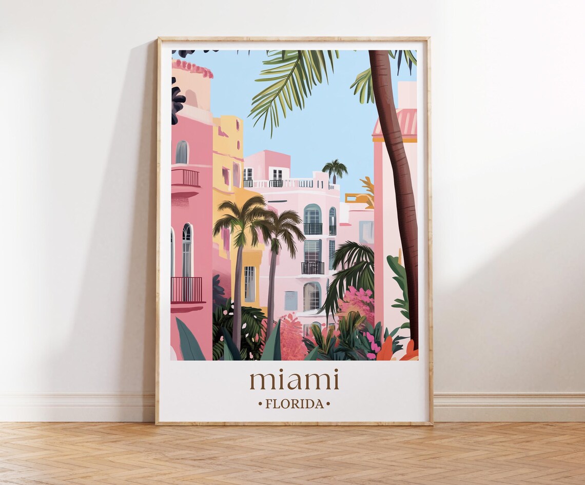 Miami Travel Poster, Florida Beach Scene Art Print