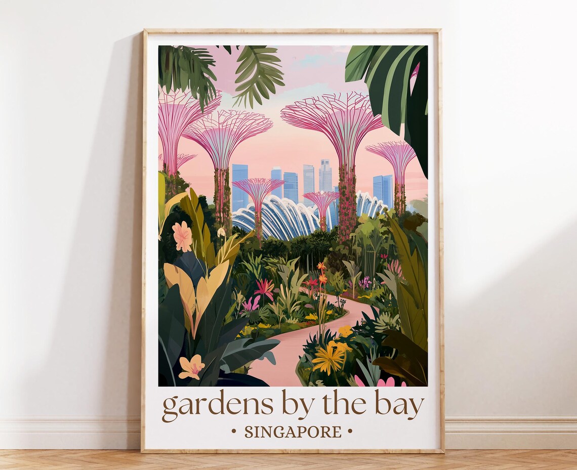 Gardens By The Bay Travel Poster, Singapore Skyline