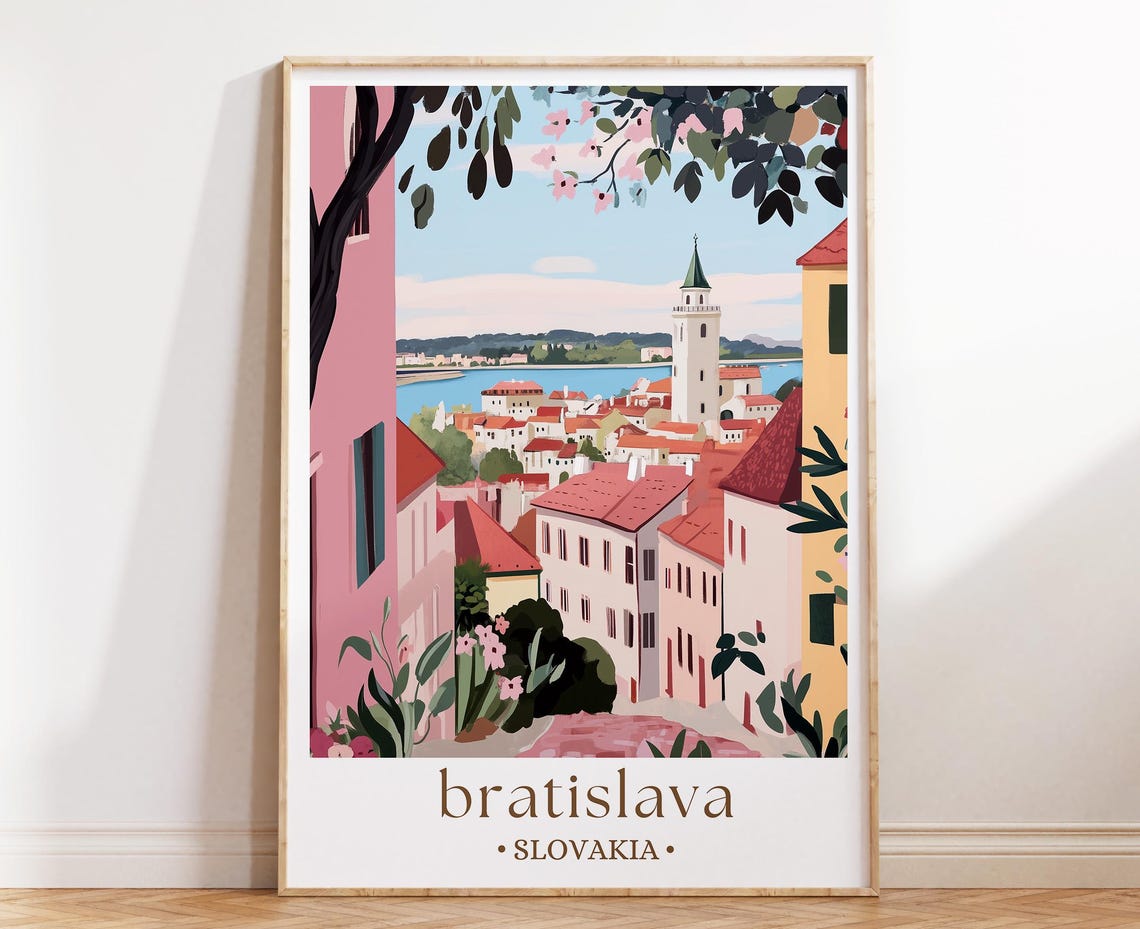Bratislava Slovakia Poster Old Town Rooftops Church Tower River View