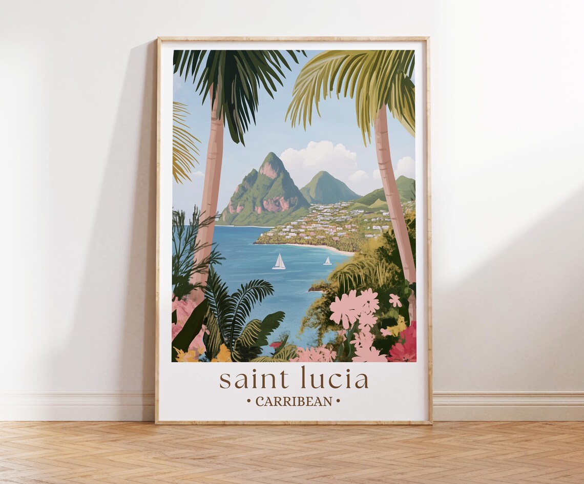 St Lucia Travel Poster, Caribbean Travel Art Print