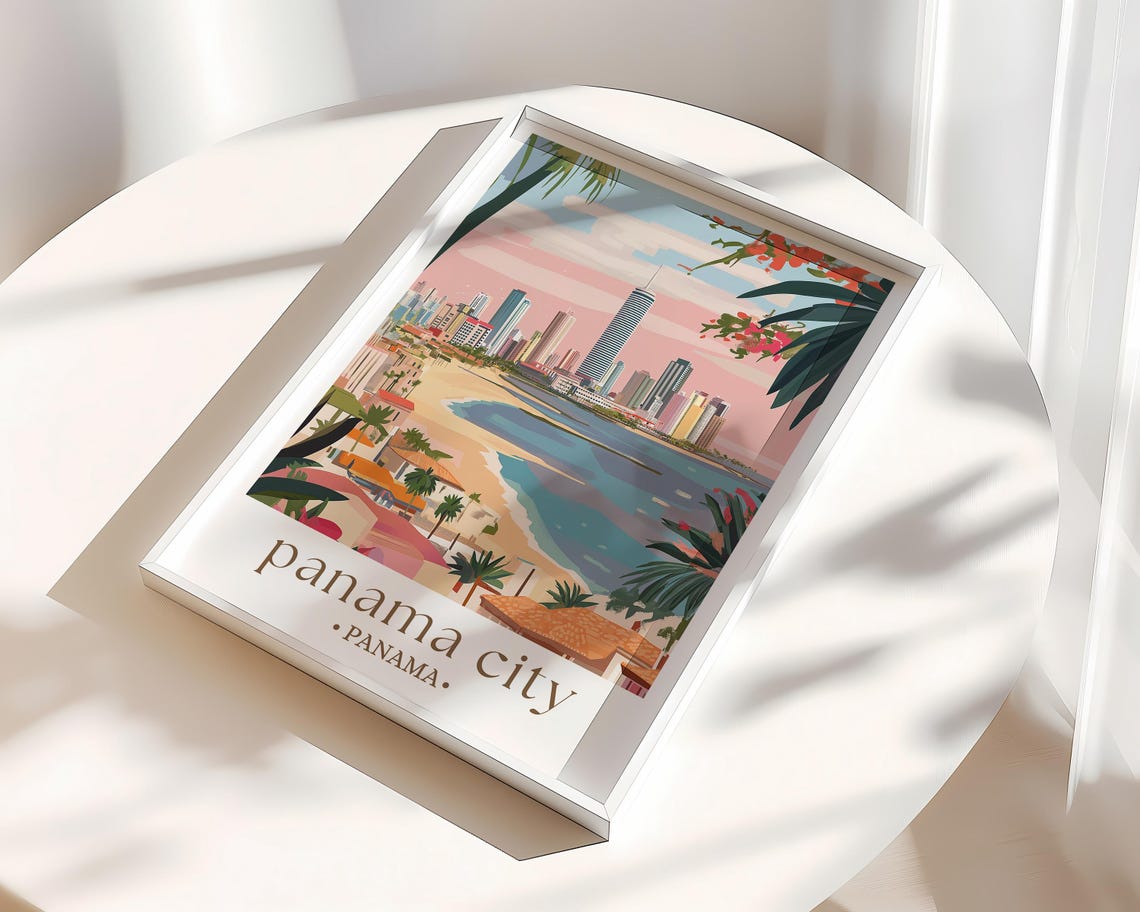 Panama City Beach Art Panama City Print Beach Landscape Wall Art Retro City Print Colorful Art Panama Poster Travel Art - Image 3