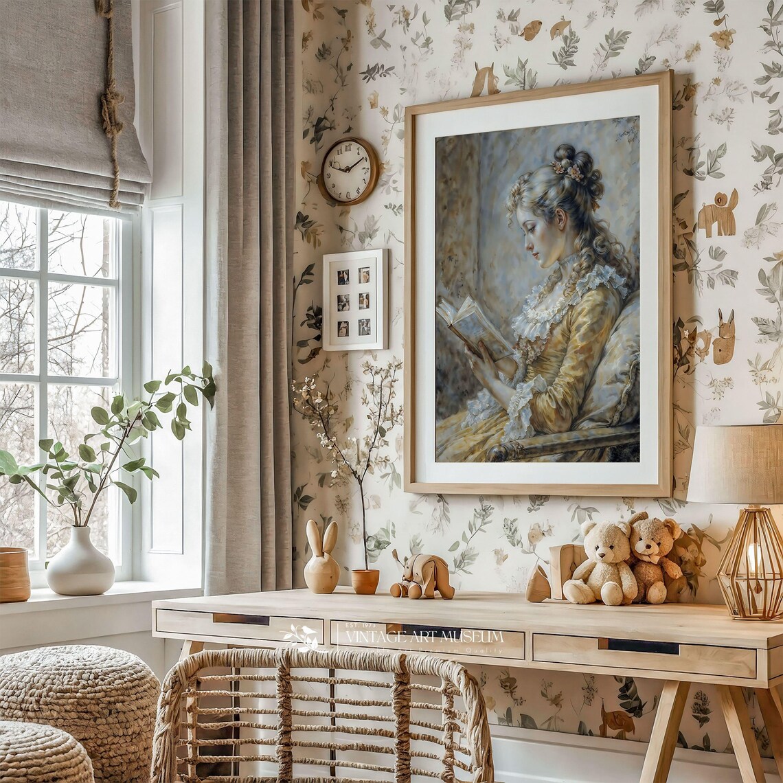 Woman Reading Book Vintage Portrait Painting Kids Room Wall Art - Image 2