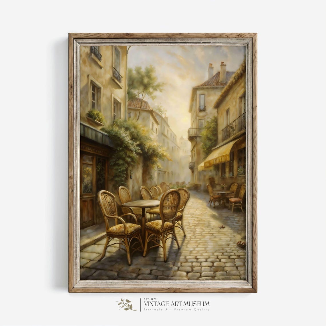 Vintage France Street Cafe Print Wicker Chair French Country Decor Warm Tone Oil Painting Architecture Wall Art 511