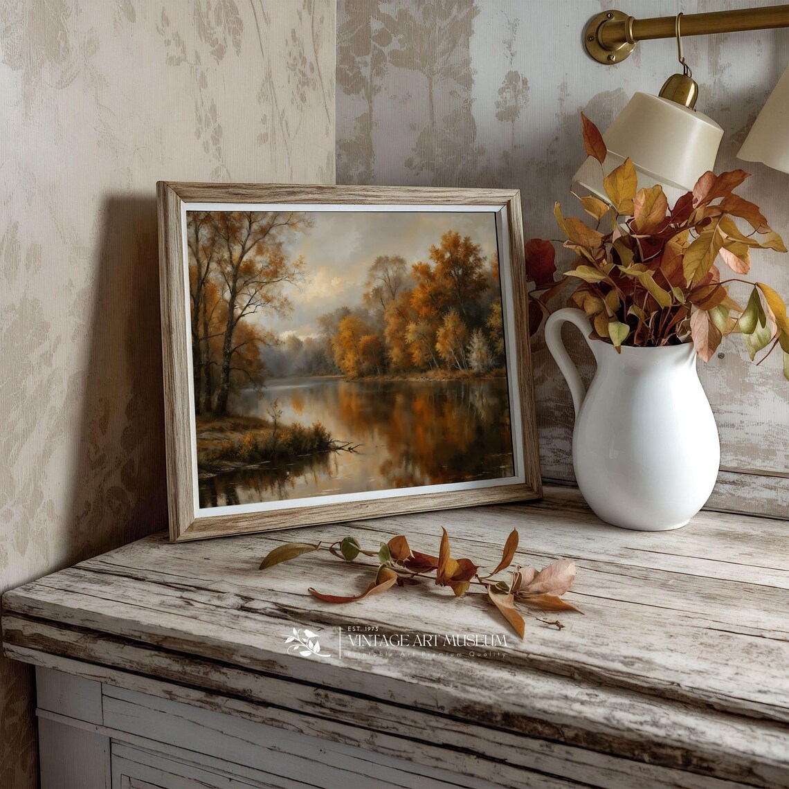 Autumn River Landscape Golden Trees Vintage Oil Painting Style Poster - Image 3