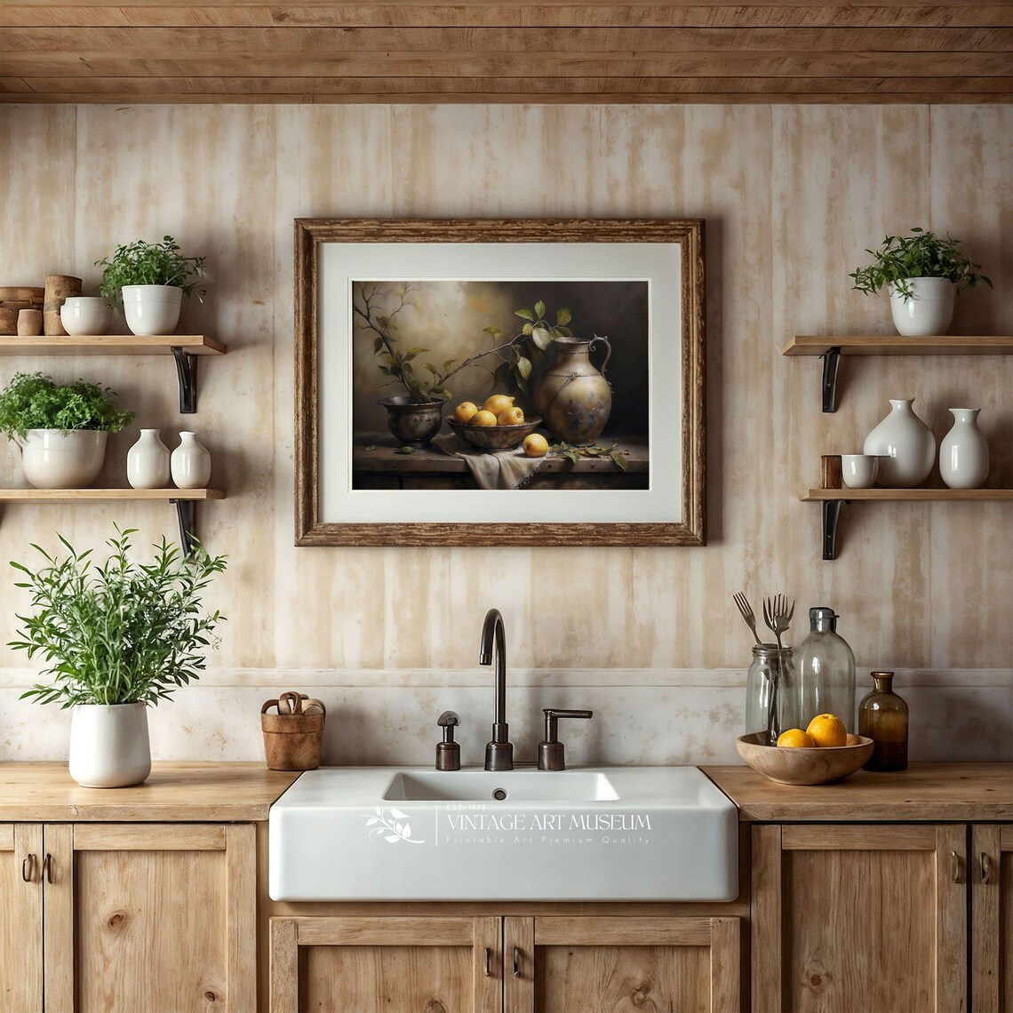 Lemons And Clay Jug Still Life, Vintage Oil Print - Image 2
