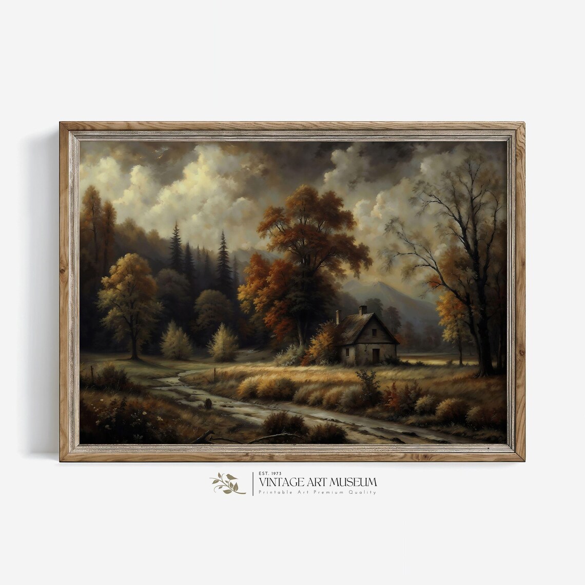 Moody Autumn Rural Fall Landscape, Vintage Oil Print