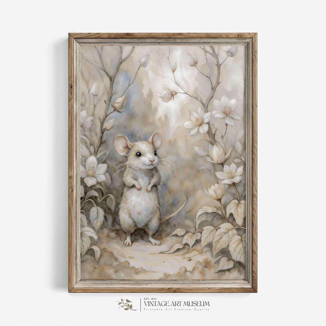 Cute Mouse in Blooming Forest, Vintage Nursery Art - Image 3