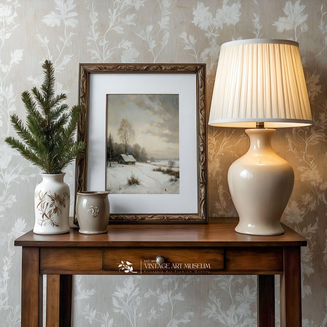 Lonely Snow Covered Cabin in Winter Field at Soft Dusk Poster - Image 3