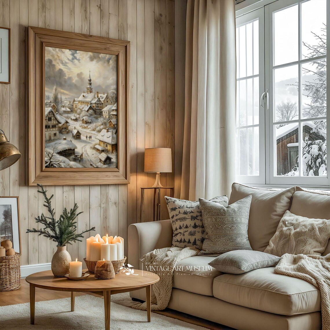 Neutral Winter Wonderland German Village Vintage Art Print - Image 2