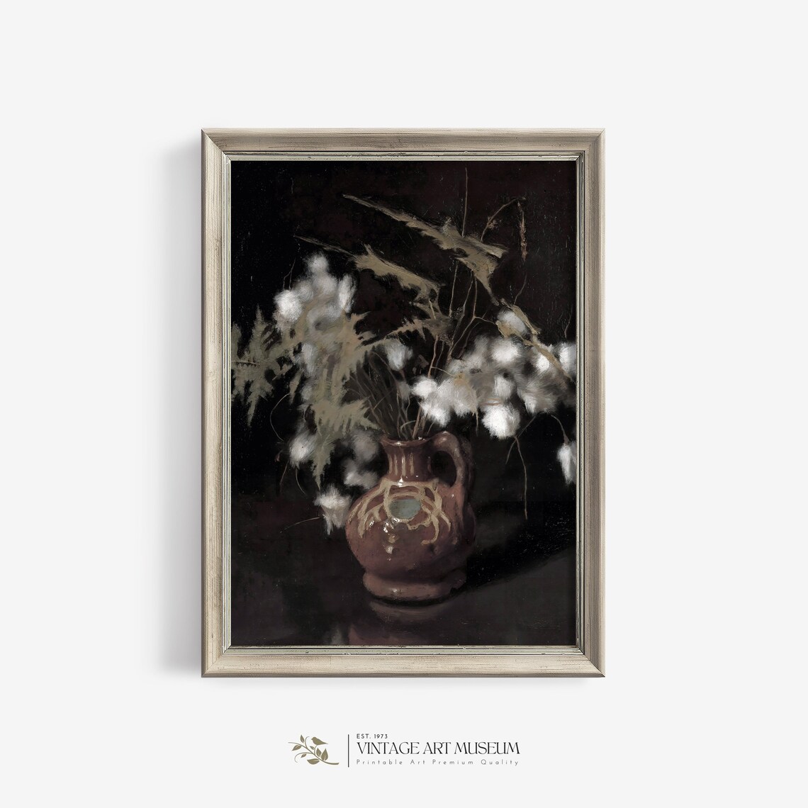 Vintage Dark Still Life Flowers, Antique Oil Paint Art Print