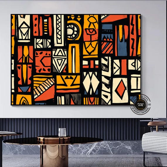 African Culture Wall Art Decor Symbol Canvas Painting Abstract Africa Gift