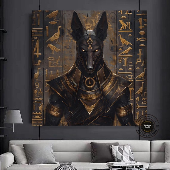 Egyptian God Anubis Wall Art Framed Canvas Egypt Ethnic Mythology Ancient Ages White