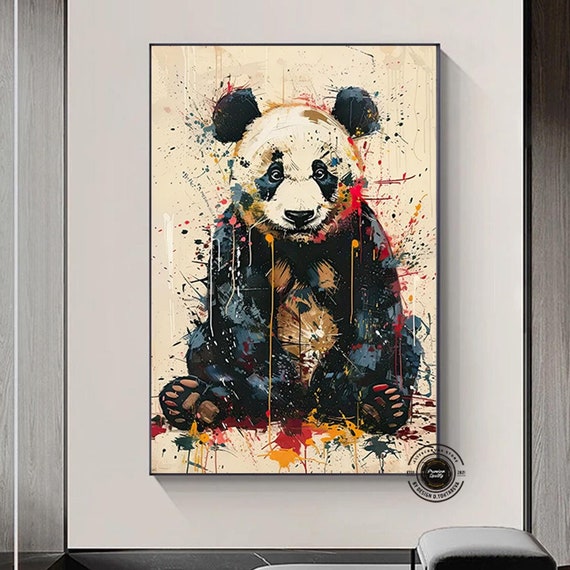 Graffiti Panda Wall Art Urban Street Canvas Colorful Animal Painting Modern Decor Large Framed Print Contemporary Home