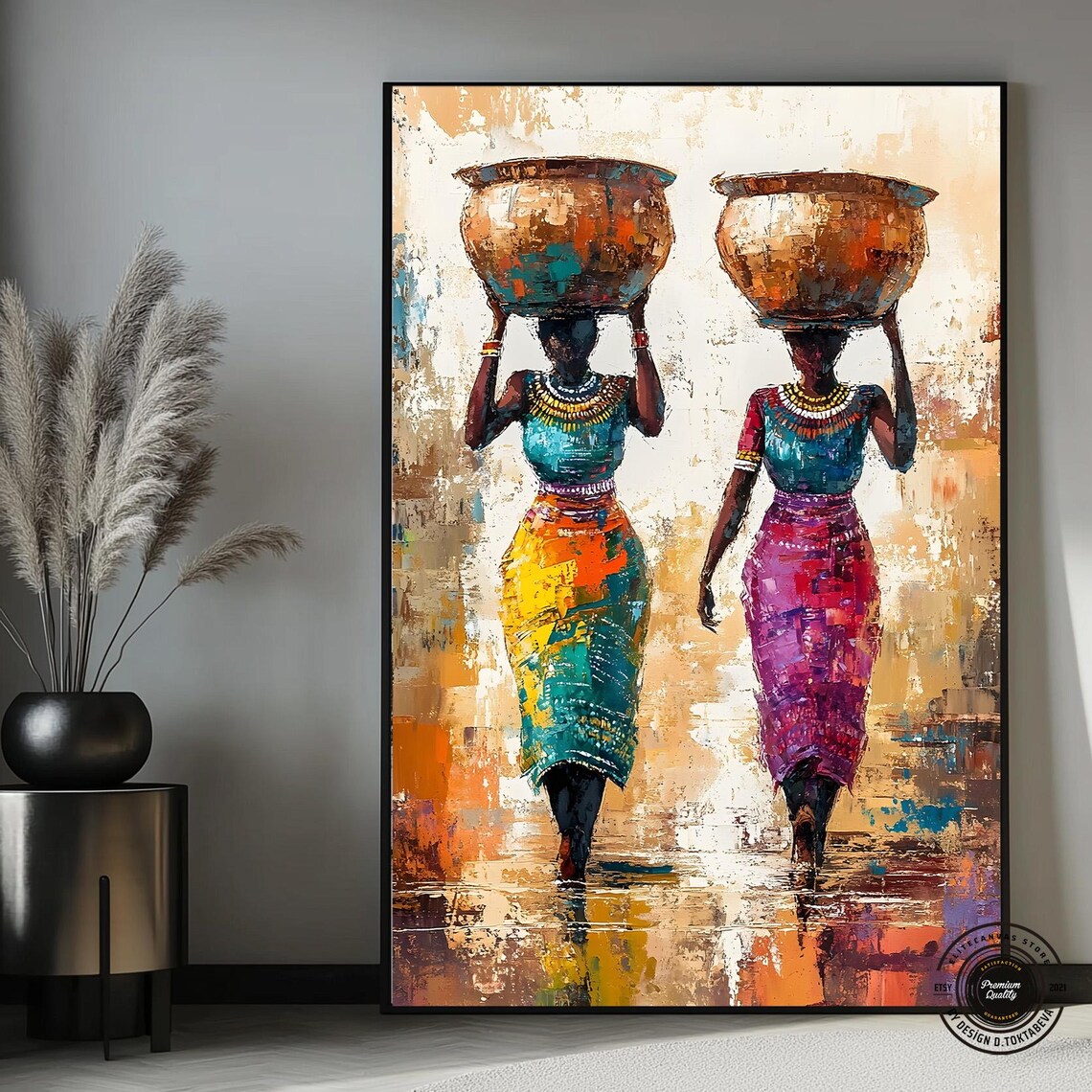 African Women Water Jars Head Abstract Oil Painting Cultural Poster