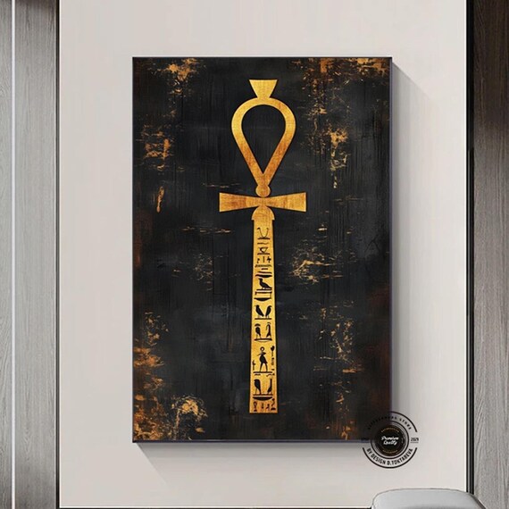 Golden Ankh Egyptian Hieroglyph Cross Black Decorative Poster