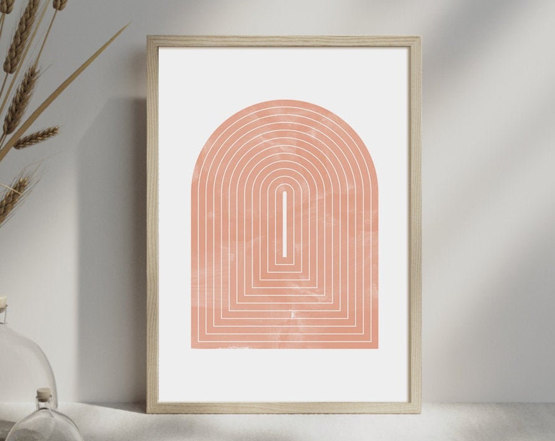 Pink Concentric Arch Lines Mid Century Geometric Modern Poster - Image 3