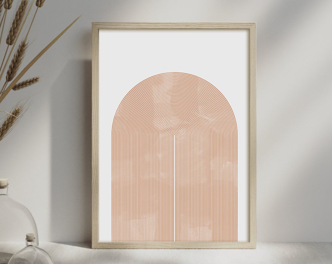 Geometric Arch Concentric Tan Lines Mid Century Modern Poster - Image 3