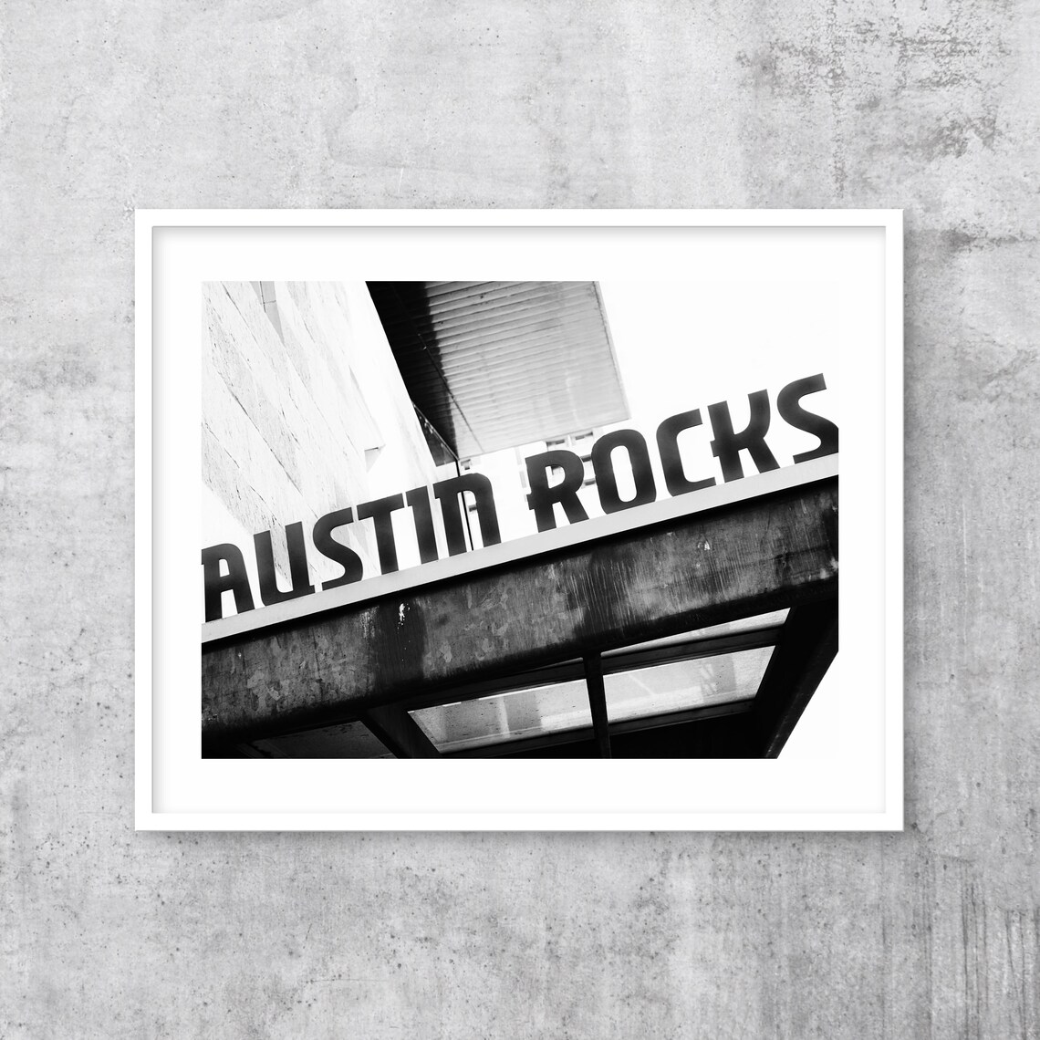 Austin Rocks Sign Black and White Urban Wall Photography Poster - Image 3