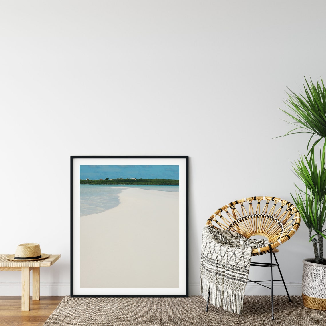 Pristine White Sand Beach with Bright Turquoise Sea Horizon Poster - Image 3