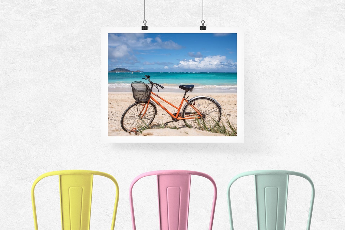 Beach Bike Art Beach Photography Beach Cruiser Art Travel Poster Hawaiian Decor Orange Hawaiian Bike Print - Image 2