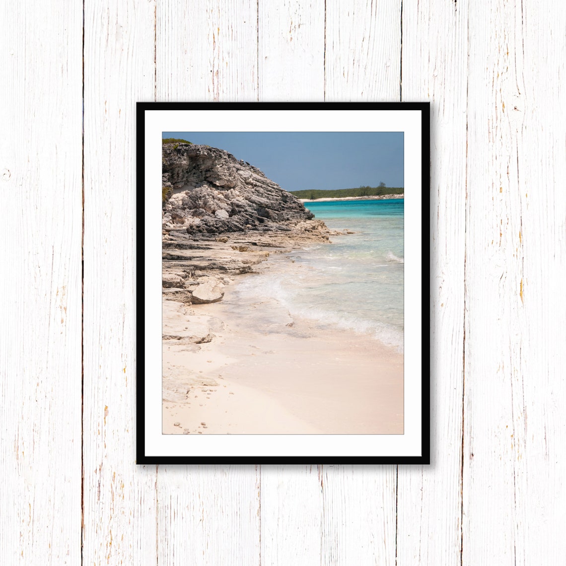 Rocky Shoreline Turquoise Water White Sand Beach Coast Photo Poster - Image 2