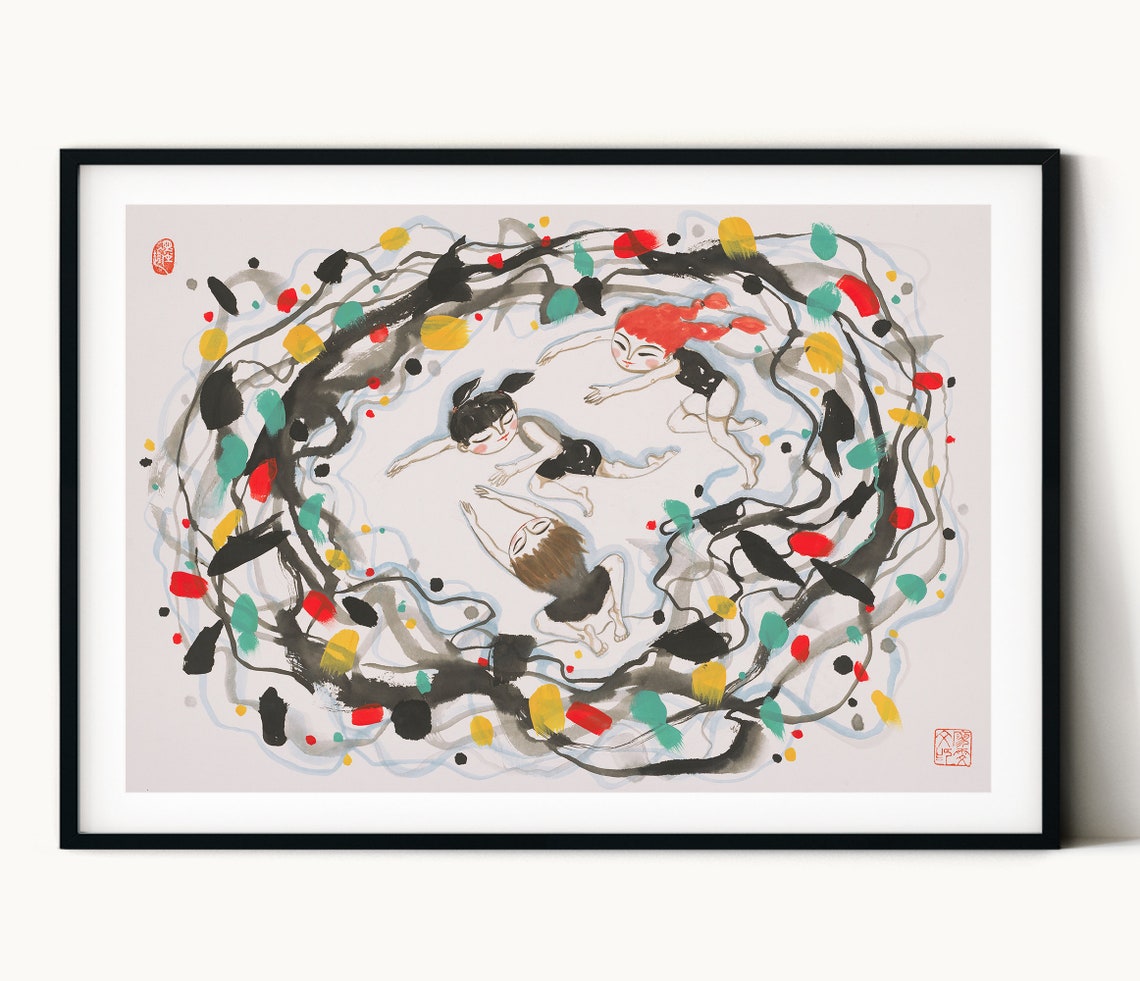 Colorful Art Print Kids Print Painting Friends Painting Print Chinese Painting Print Home Wall Decor Home Warm Up Gift Wall Art - Image 3