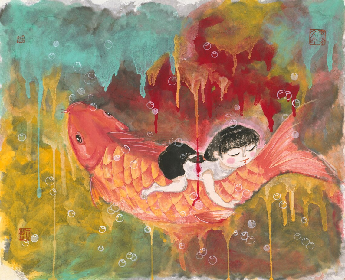 Tranquil Chinese Koi Fish Nursery Room Art Print