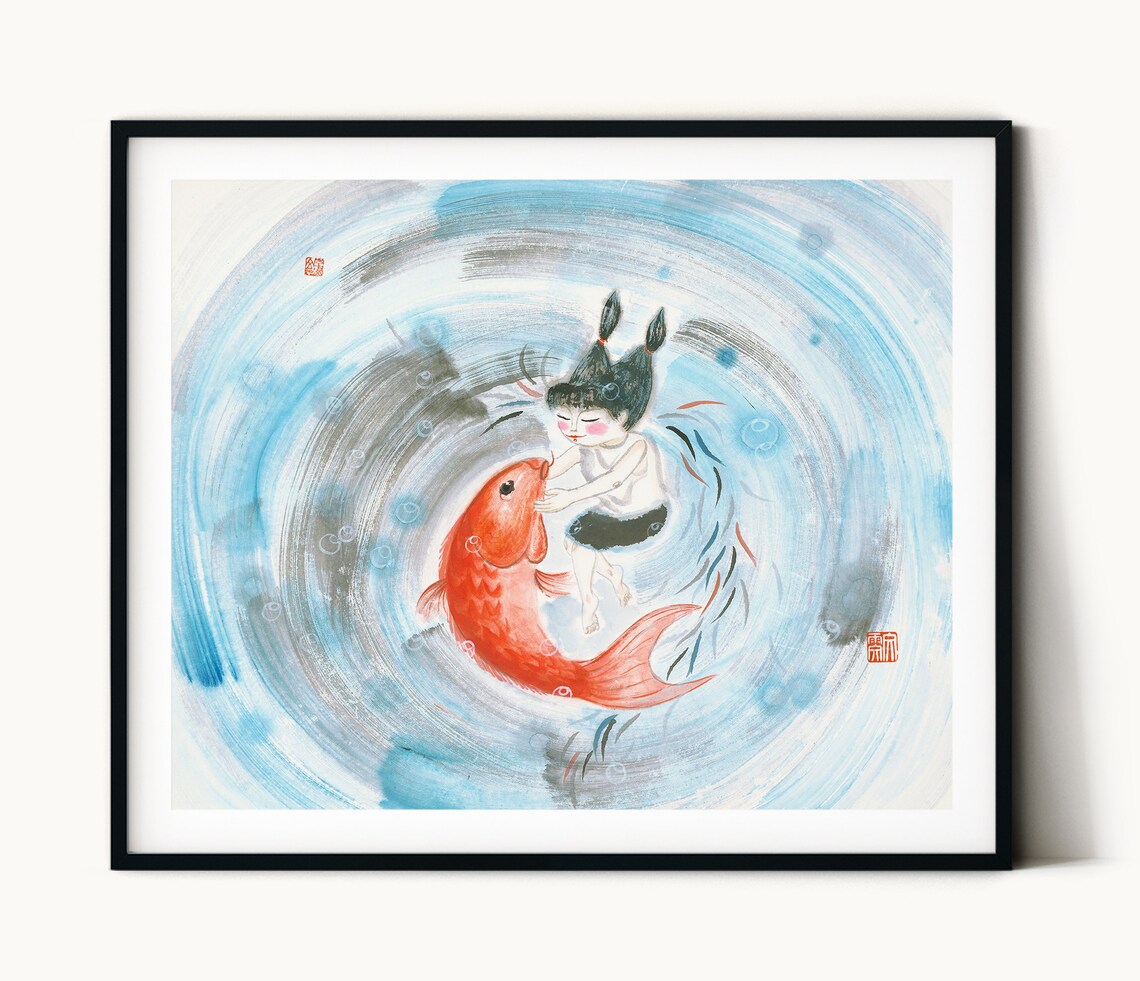 Koi Fish Chinese Painting, Kids Room Art Print - Image 3