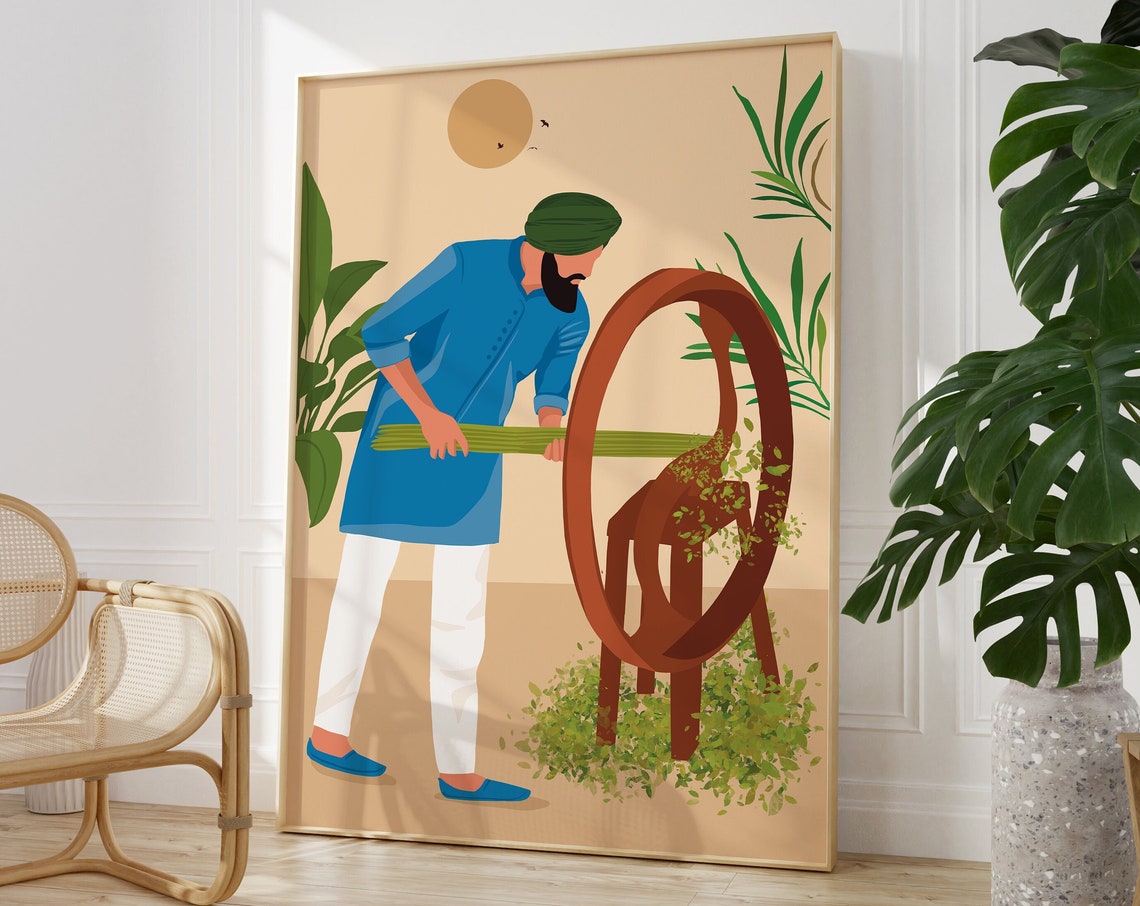 Punjabi Farmer Cutting Grass Art Punjabi Village Life Punjabi Homedecor Desi Art Indian Wall Art South Asian Art Handmade Art