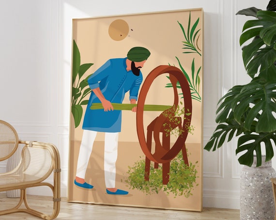 Punjabi Farmer Cutting Grass Art Punjabi Village Life Punjabi Homedecor Desi Art Indian Wall Art South Asian Art Handmade Art