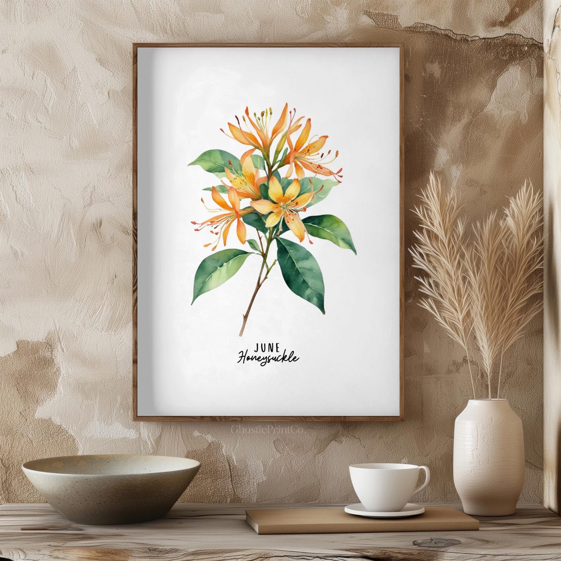 June Honeysuckle Botanical Watercolor Art Print - Image 3