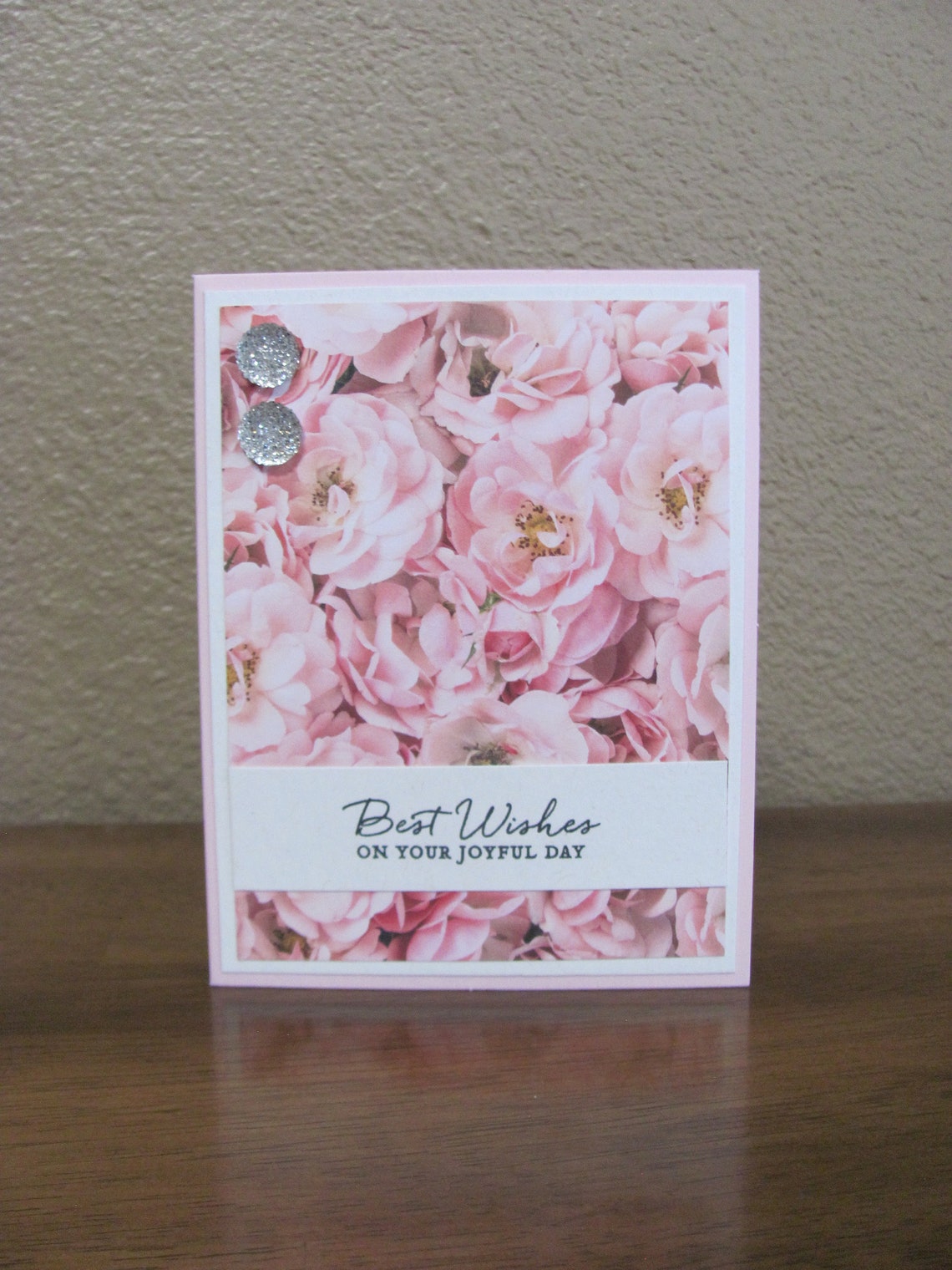 Floral Pink Roses Best Wishes Greeting Card for a Joyful Day Print