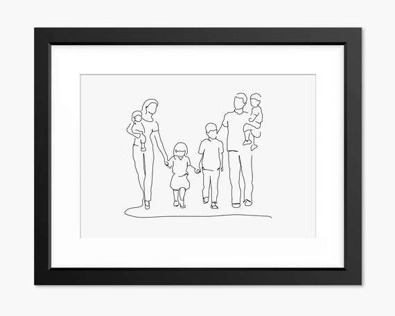 Family Drawing Family Line Art Family Portrait Family Illustration Family Gift Family Print Gift For Mom Gift For Dad Wall Art