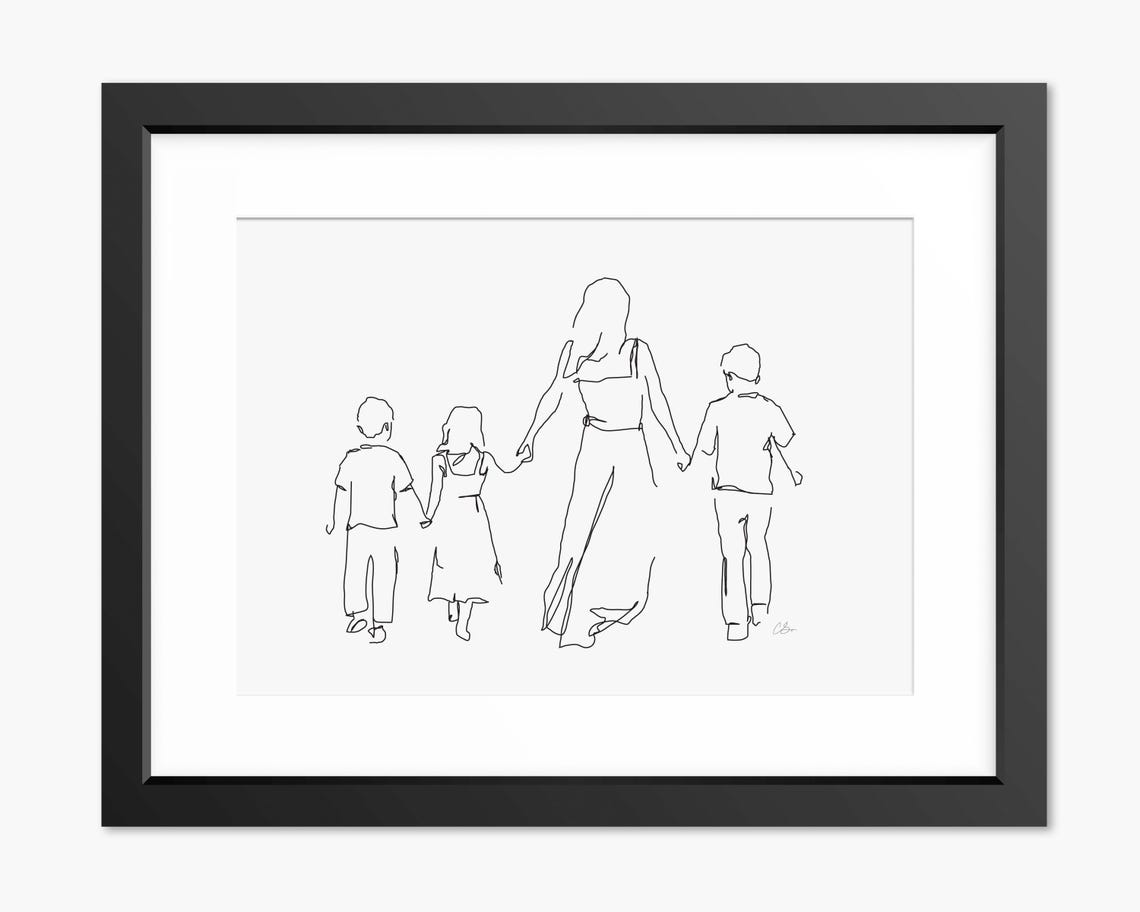 Mother And Children Drawing Mum Portrait Mother And Children Illustration Birthday Gift For Mum Mom Mothers Day Art Print Mom Print