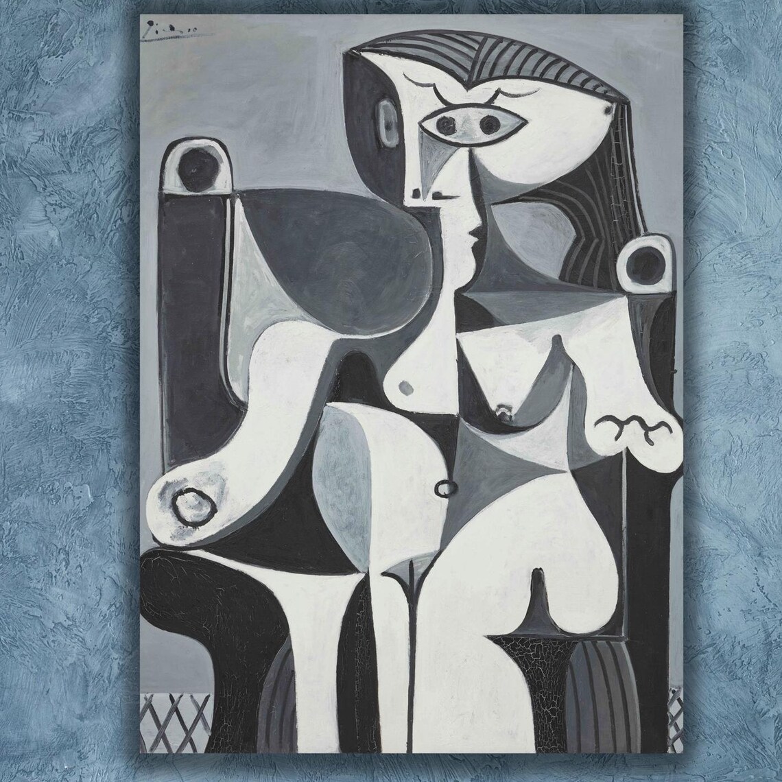 Picasso Cubist Seated Woman Black And White Abstract Monochrome Art Poster