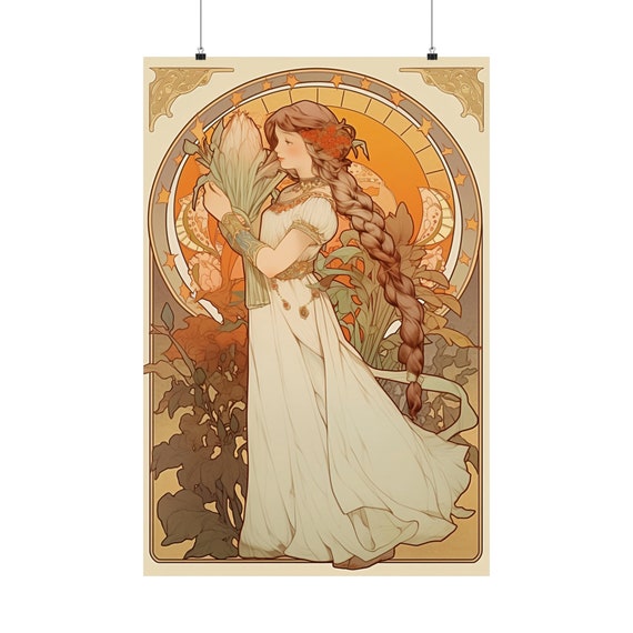 Corn Art Nouveau Poster Alphonse Mucha Wall Inspired Gift For Harvest Season Decoration Vintage Halloween Alfons Based