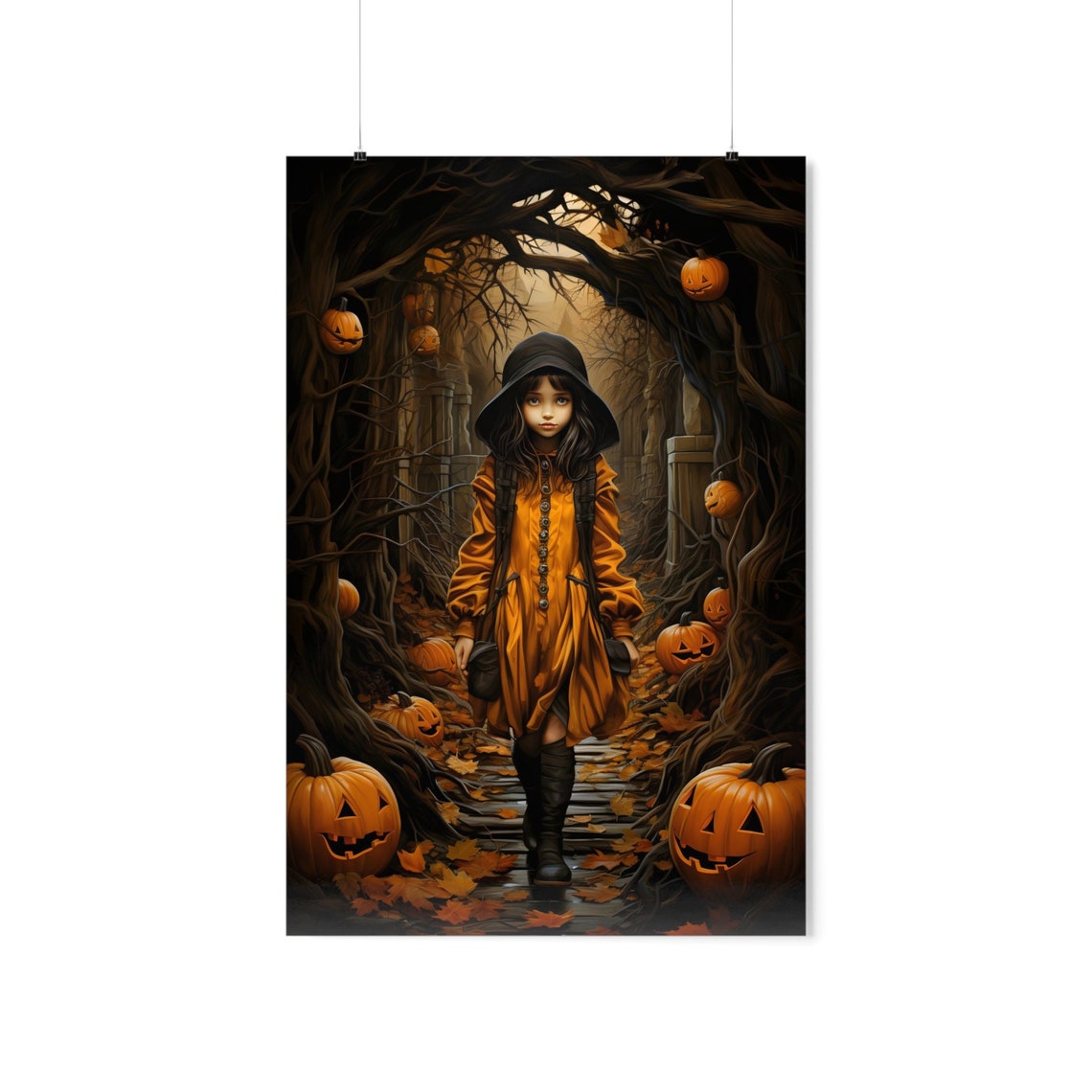 Autumn Girl Halloween Pumpkin Patch Fall Dark Fantasy Art Poster