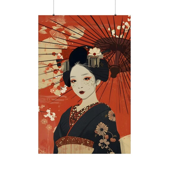 Geisha Poster 3 Japandi Wall Art Kimono Dress Girl Print Kanzashi Hair Comb Decor Elegant Woman Room Decoration Simple Scandinavian Artwork