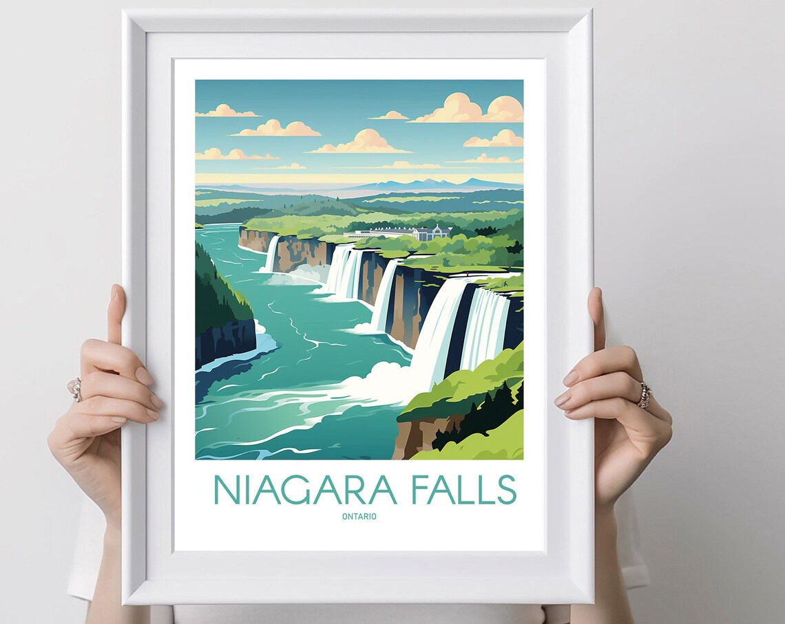 Niagara Falls Ontario Cascading Waterfalls Vintage Travel Poster