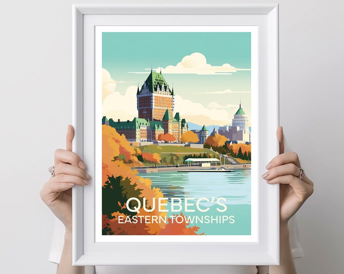 Quebec's Eastern Townships Autumn River Cityscape Travel Poster - Image 3
