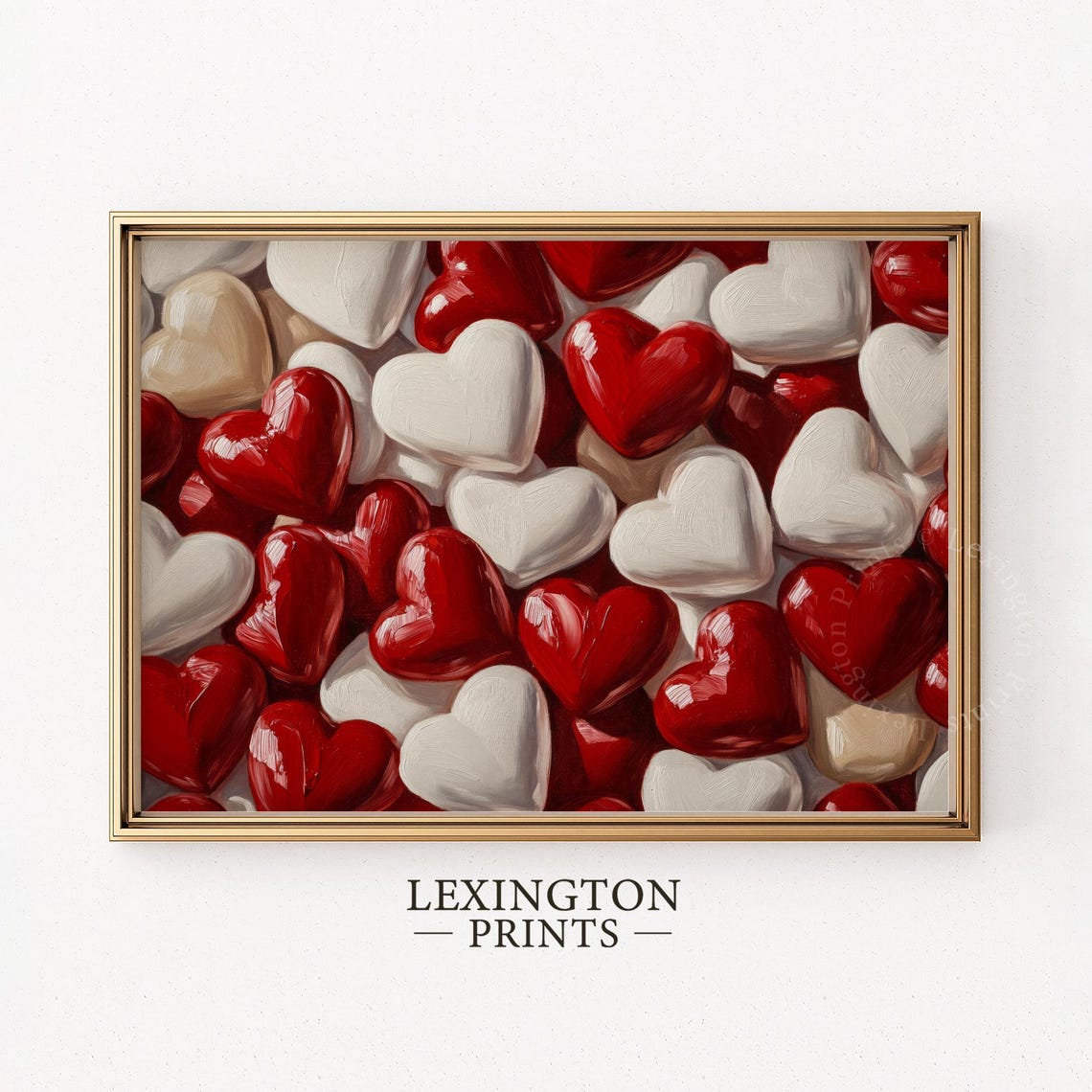 Glossy Red White Cream Candy Hearts Valentine Love Kitchen Wall Art - Image 5