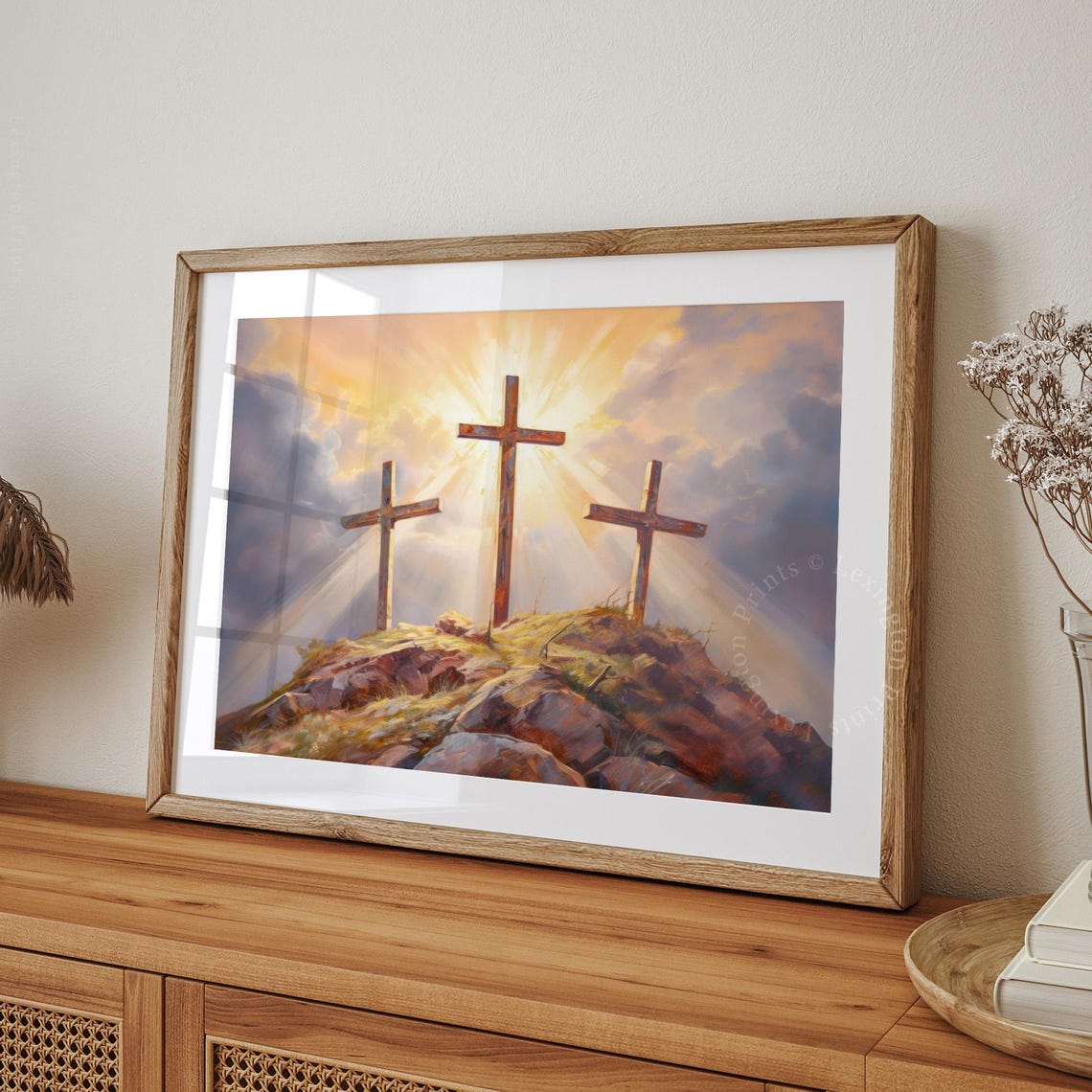 Three Crosses Calvary Sunrise Christian Easter Painting Art Poster - Image 8