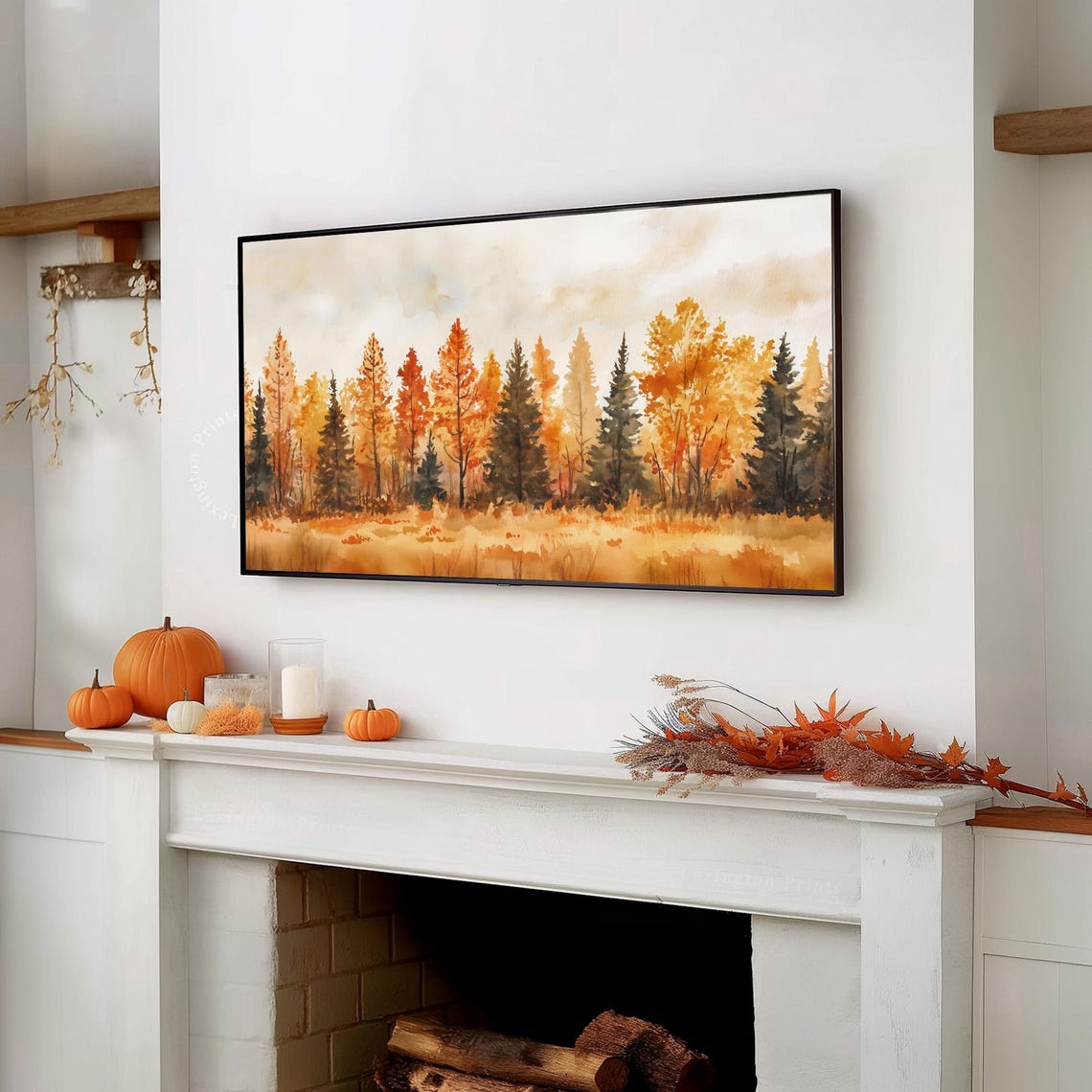 Fall Treeline Watercolor Painting Autumn Trees Landscape Poster - Image 4