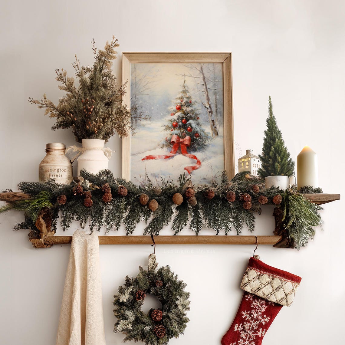 Small Snowy Christmas Tree with Red Bow Birch Forest Holiday Poster - Image 7